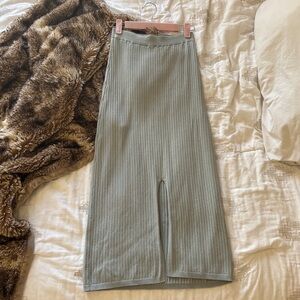 Free People Sage Green Midi Skirt Ribbed Knit with slit
